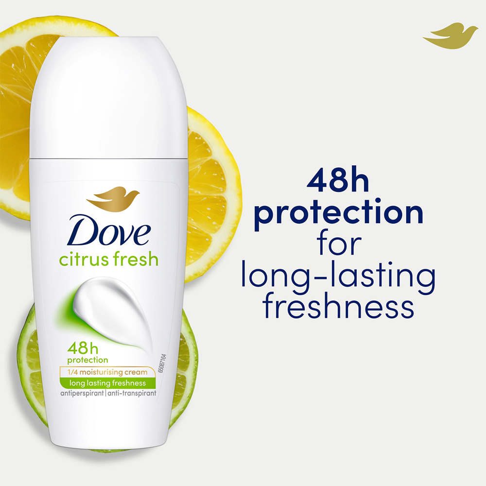 Dove Citrus Fresh 48H Sweat and Odour Protection Antiperspirant Roll On 50ml 6 Pack Image 3