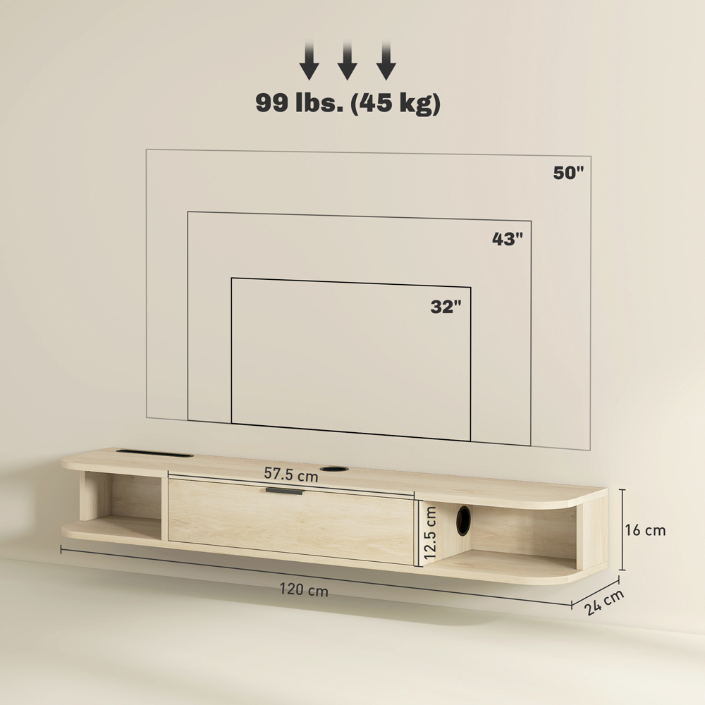 Portland 120cm Single Door 2 Shelf Natural Floating TV Unit Image 9