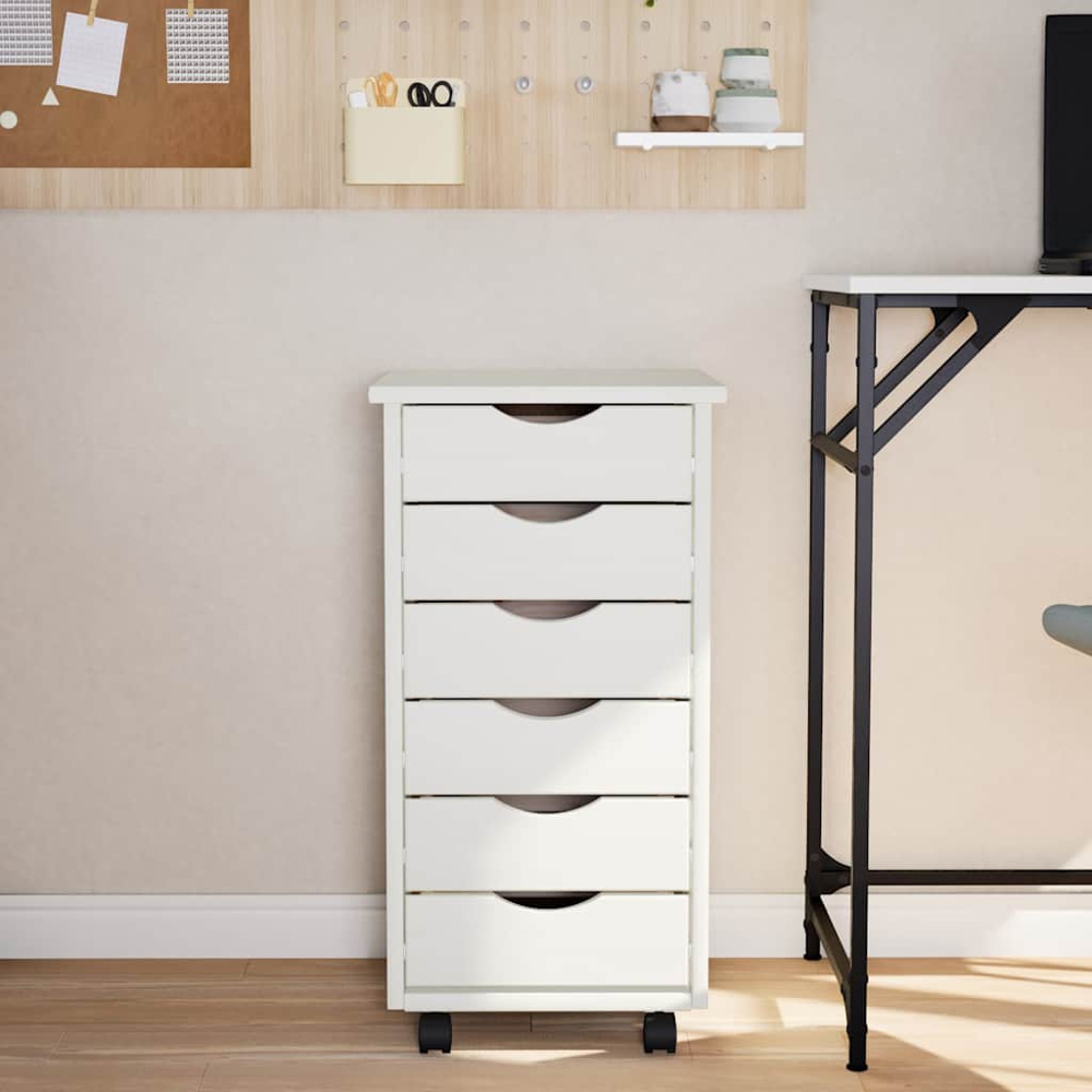 vidaXL Moss 6 Drawer White Solid Pine Wood Rolling Cabinet Image 6