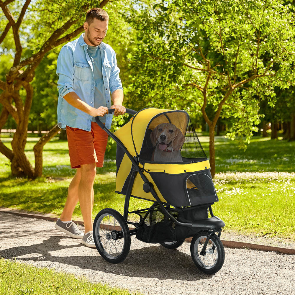 PawHut Yellow 3 Wheel Foldable Pet Stroller Image 2