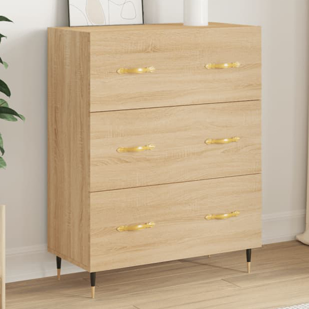 vidaXL 3 Drawer Sonoma Oak Large Sideboard Image 1