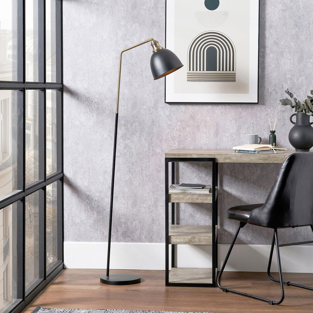 Pacific Lifestyle Augusto Matt Black and Gold Retro Task Floor Lamp Image 2