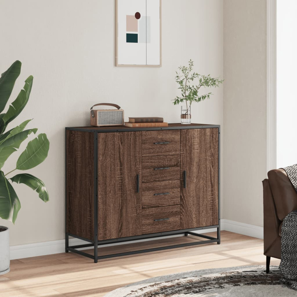 vidaXL 2 Door 4 Drawer Brown Oak Sideboard Image 8