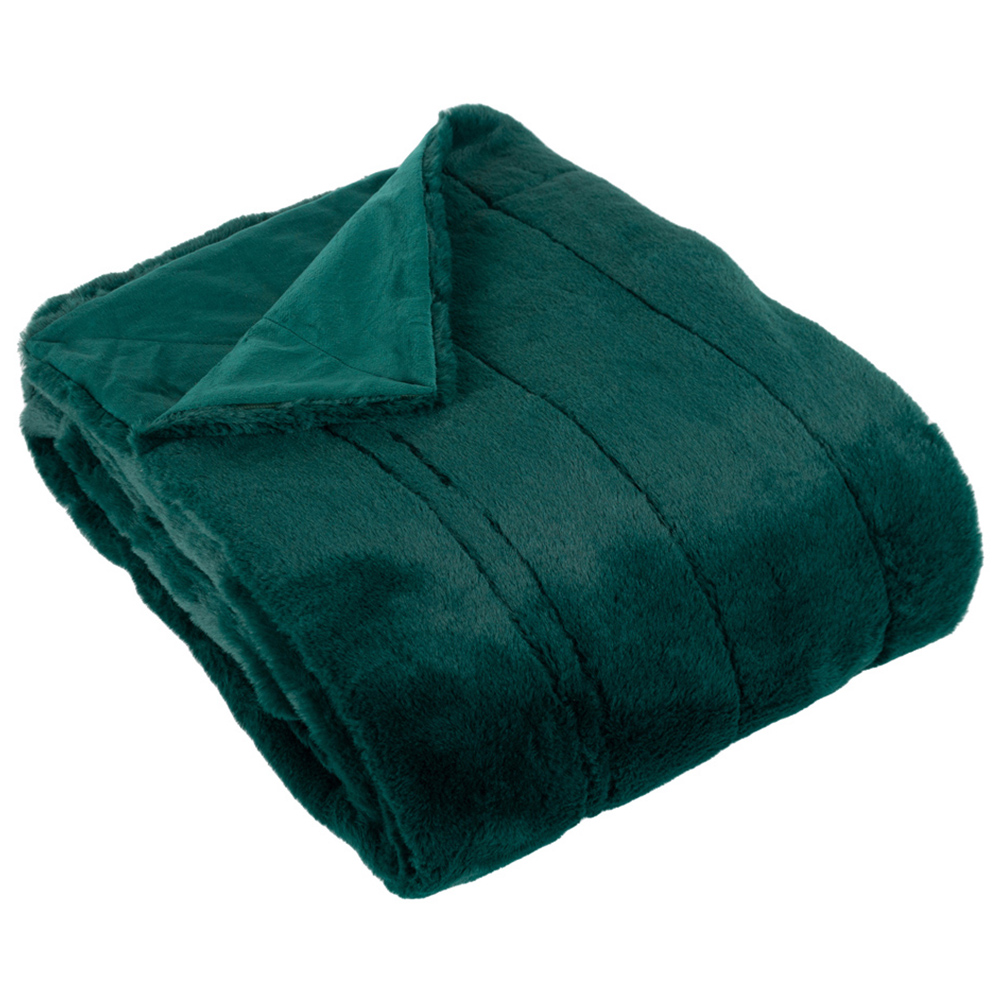 Paoletti Empress Emerald Green Faux Fur Throw 130 x 180cm Image 1