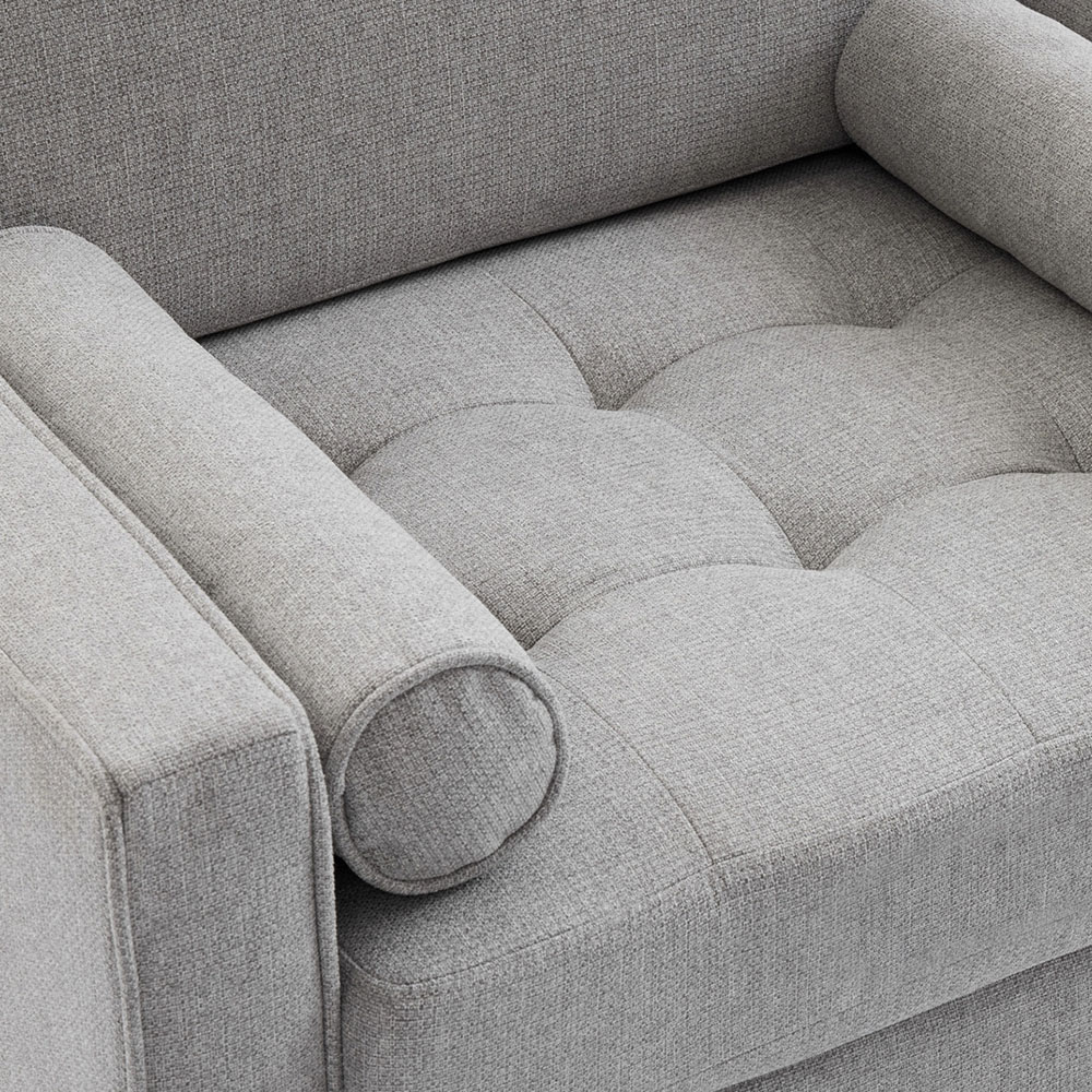Living and Home Grey Linen Mid-Century Armchair with Armrest Pillows Image 4