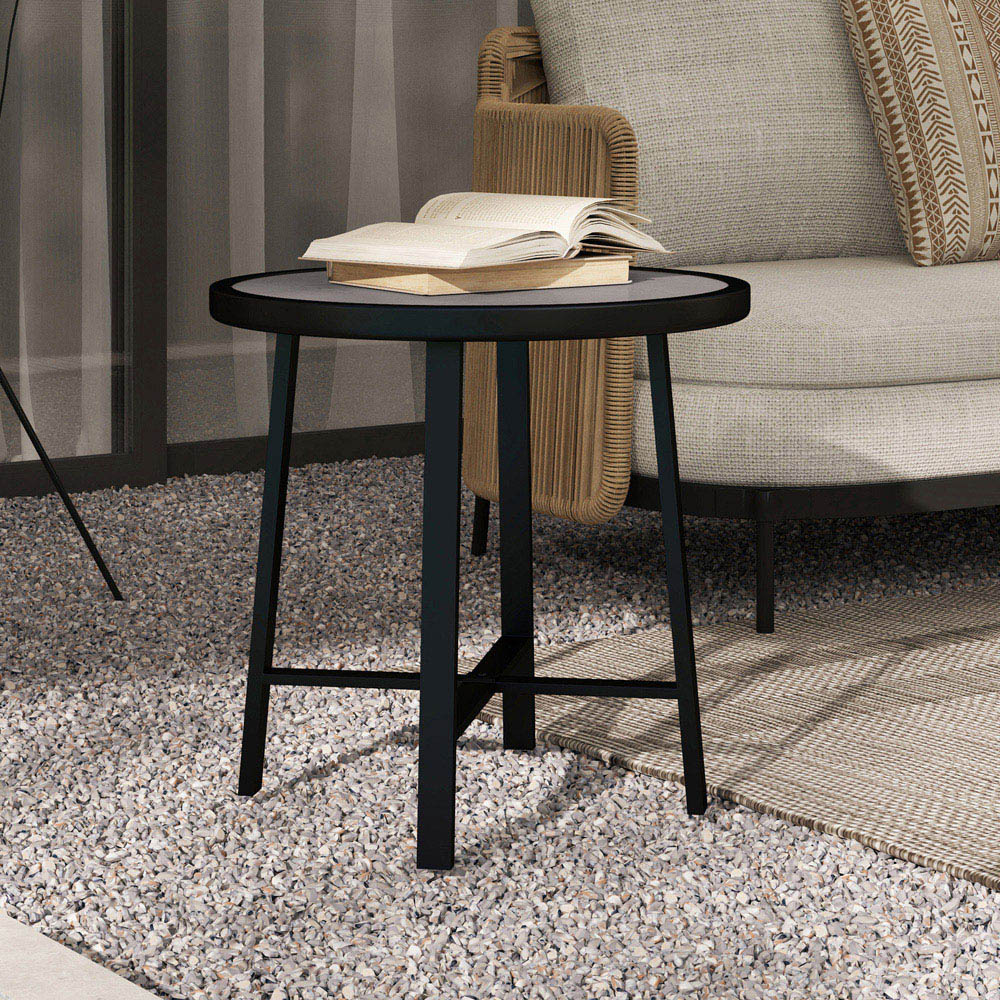 Outsunny Grey Wood Effect SPC Tabletop Round Garden Coffee Table Image 4