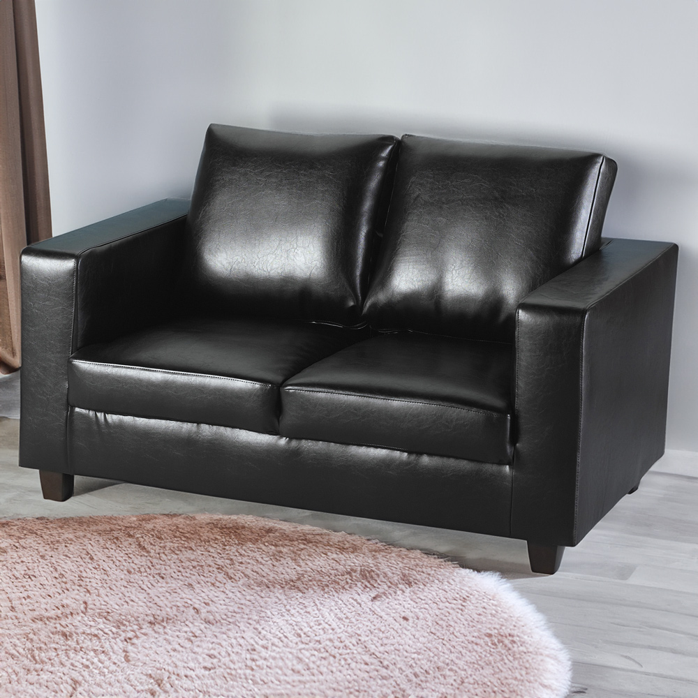 Seconique Tempo 2 Seater Black PU Sofa Image 1