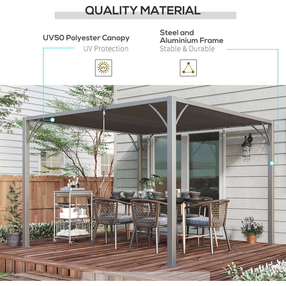 Outsunny 3 x 3m Grey Retractable Roof Louvered Pergola Image 5