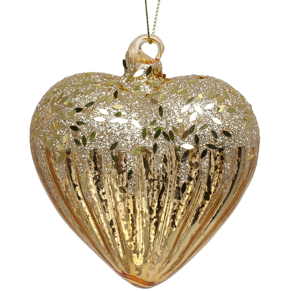Royal Emerald Gold Glitter Sequin Heart Bauble Image 3
