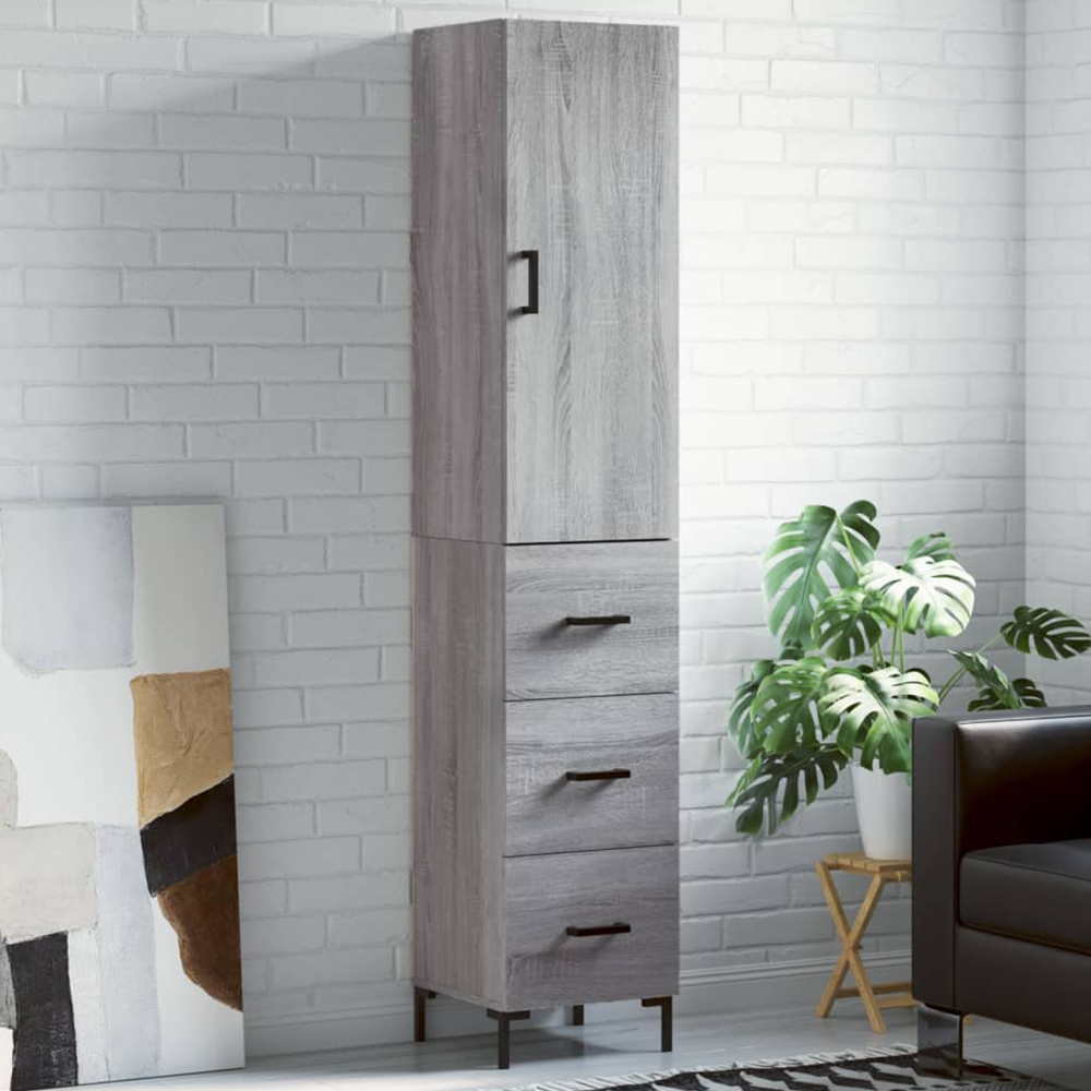 vidaXL Single Door 3 Drawer Grey Sonoma Highboard Image 1