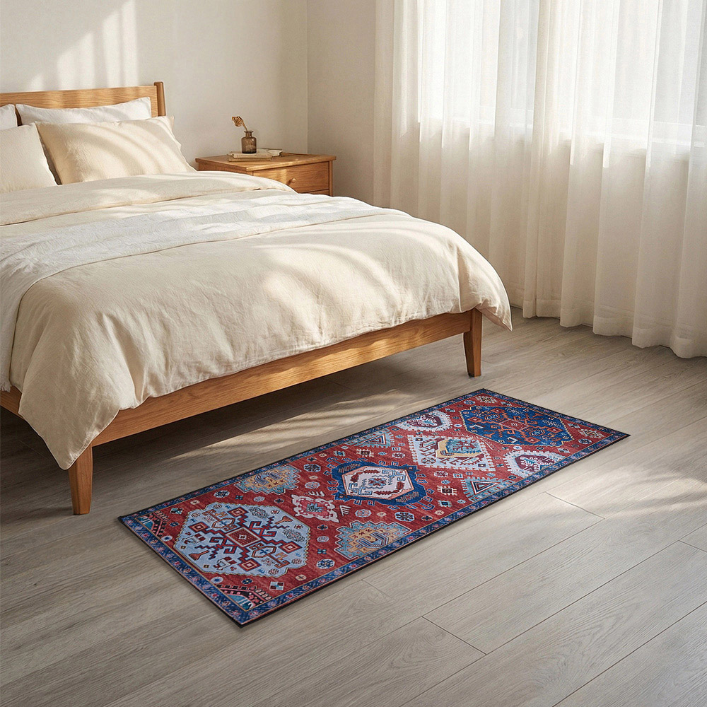 Living and Home Bohemian Red Eclectic Geometric Non-Slip Runner Rug 120 x 50cm Image 2