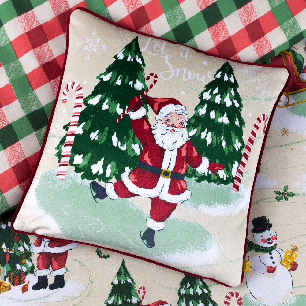 Furn Multicolour Jolly Santa Let It Snow Printed Piped Velvet Reversible Cushion 43 x 43cm Image 2
