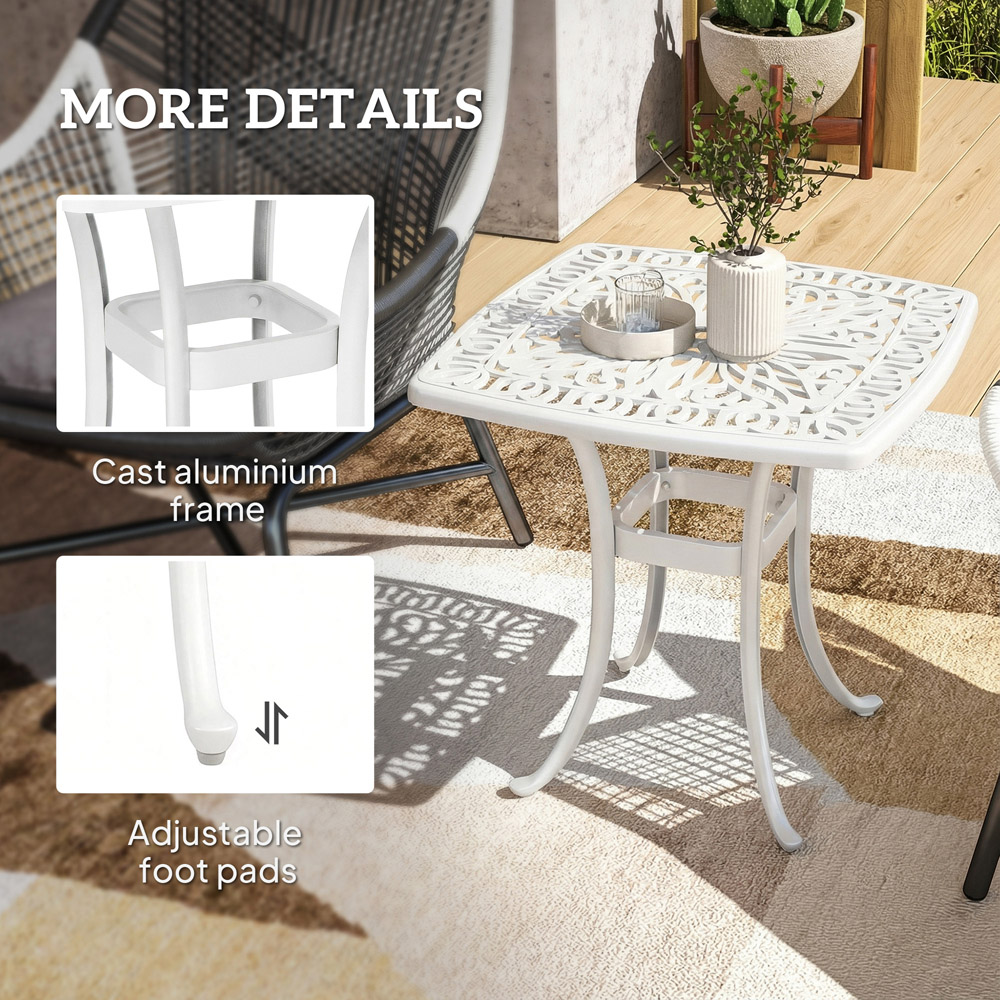 Outsunny White Aluminium Garden Side Table with Umbrella Hole Image 8