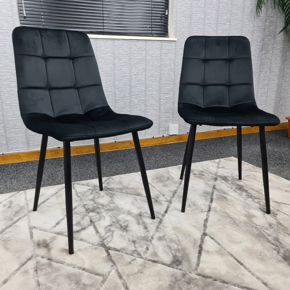 Denver Set of 2 Black Velvet Dining Chairs Image 3