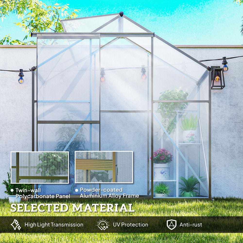 Outsunny 6 x 2.5ft Dark Grey Aluminium Polycarbonate Greenhouse Image 3
