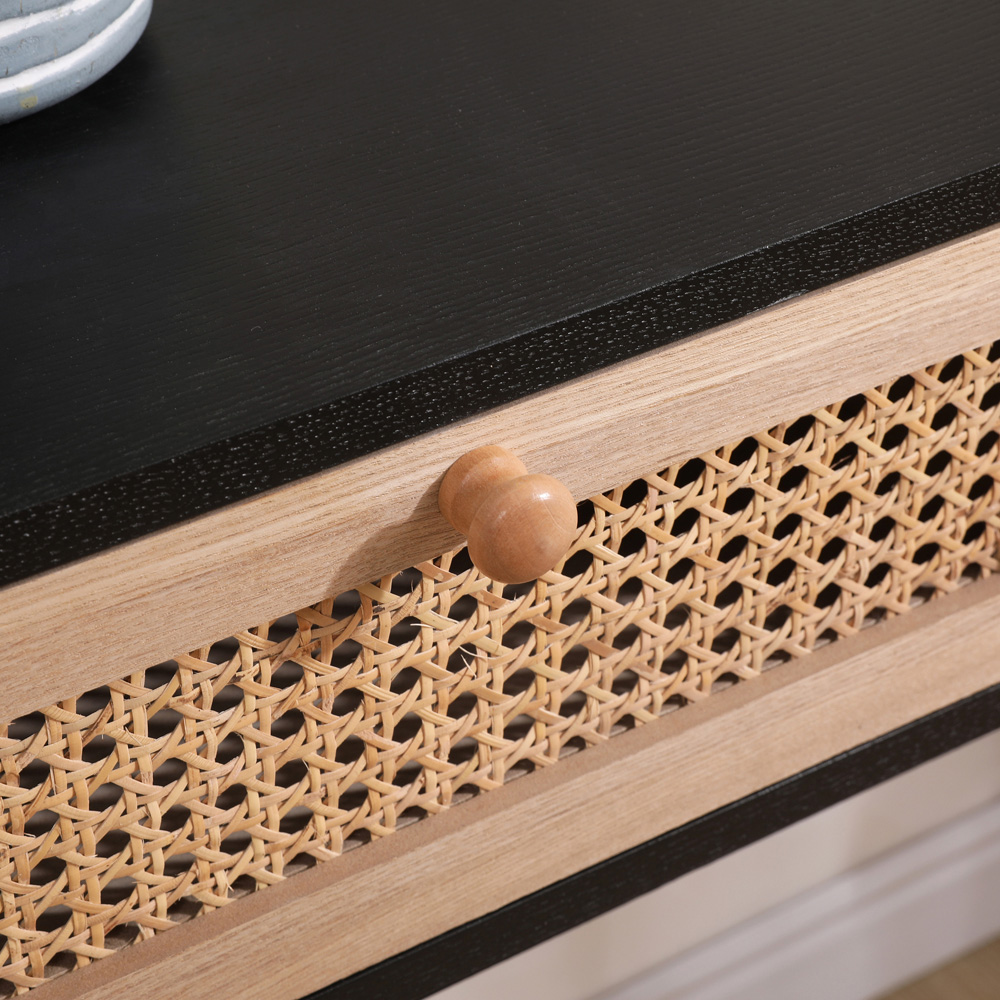 FurnitureHMD 2 Drawer Black Rattan Weaving Console Table Image 4