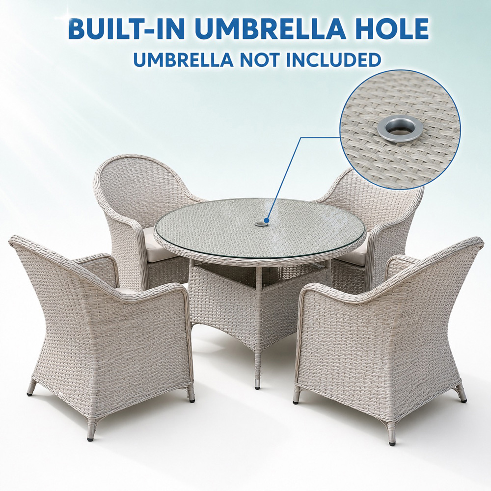 Shatchi Sorrento 4 Seater Rattan Aluminium Round Garden Dining Set Light Grey Image 7