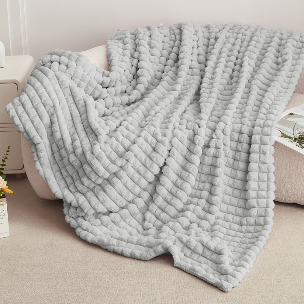 Groundlevel Extra Large Grey Box Super Soft Luxury Faux Fur Throw Image 2