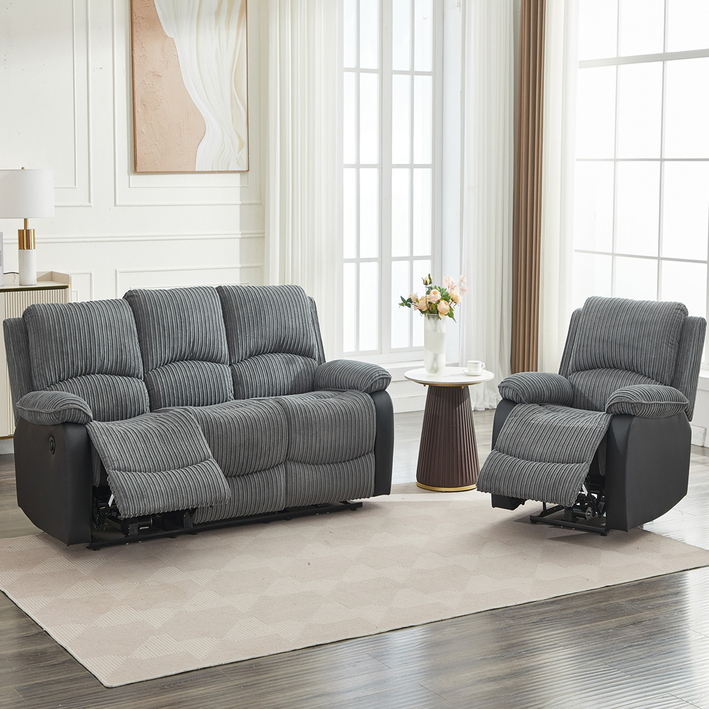 Furniture One 4 Seater Grey Sectional Corduroy Electric Recliner Sofa Chair Set Image 4