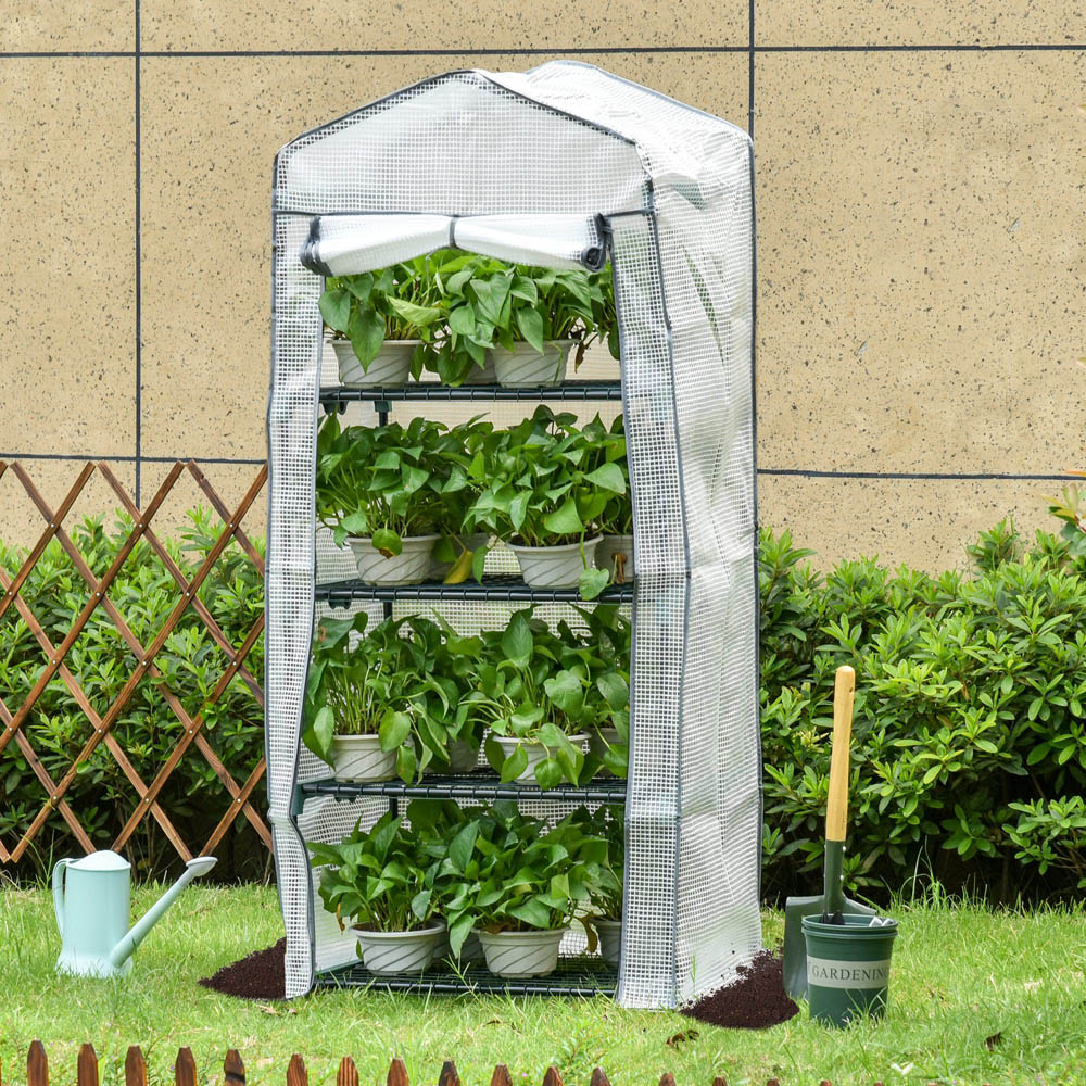 Outsunny White PE 2.3 x 1.6ft 4-Tier Mini Greenhouse Image 2