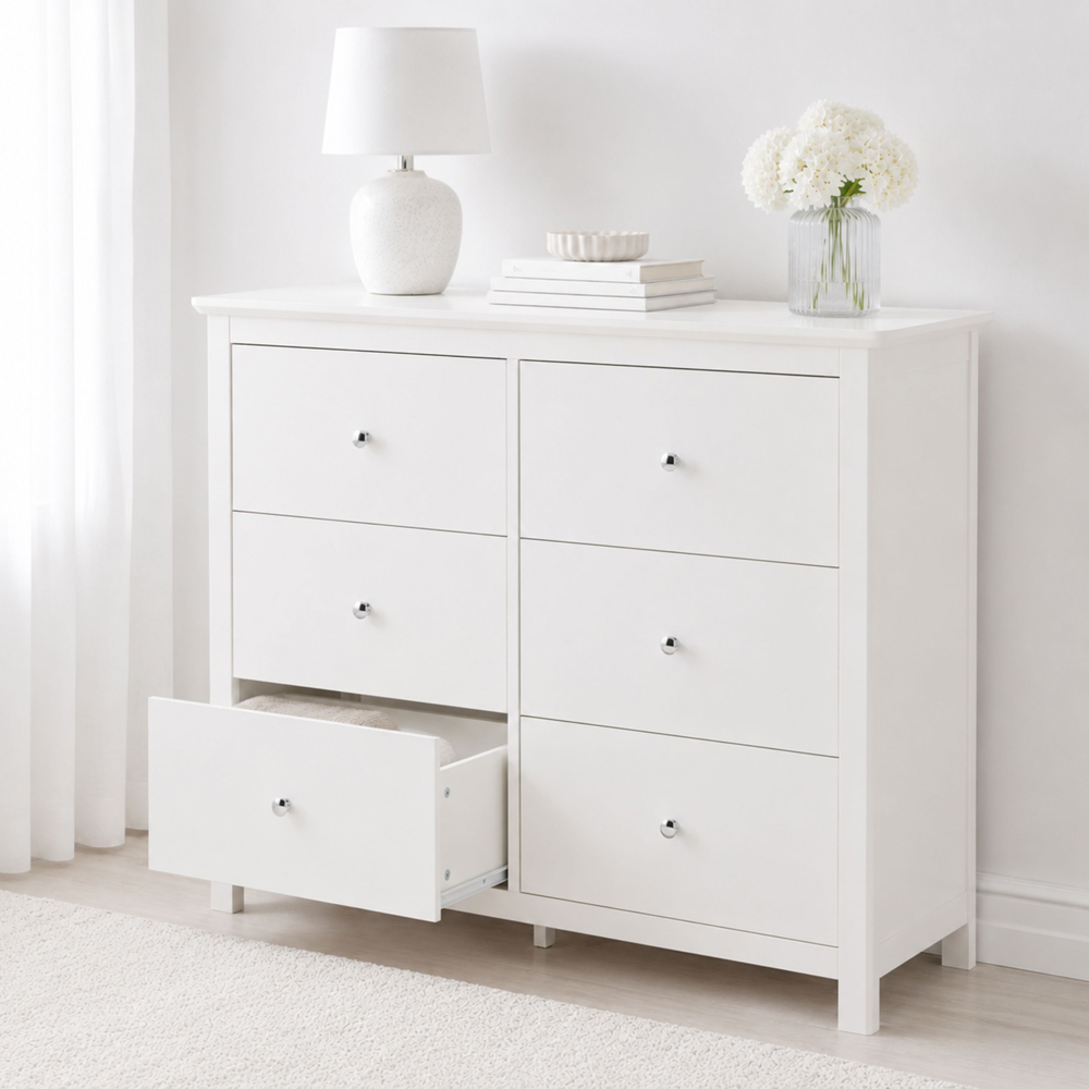 Core Products Nairn 6 Drawer White Wide Chest of Drawers Image 8