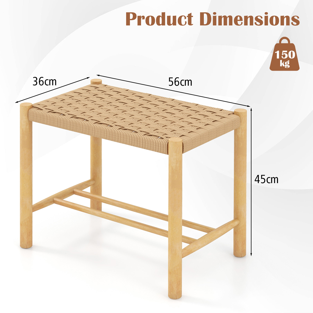 Costway Woven Paper Rubberwood Frame Dining Stool Set of 2 Image 9