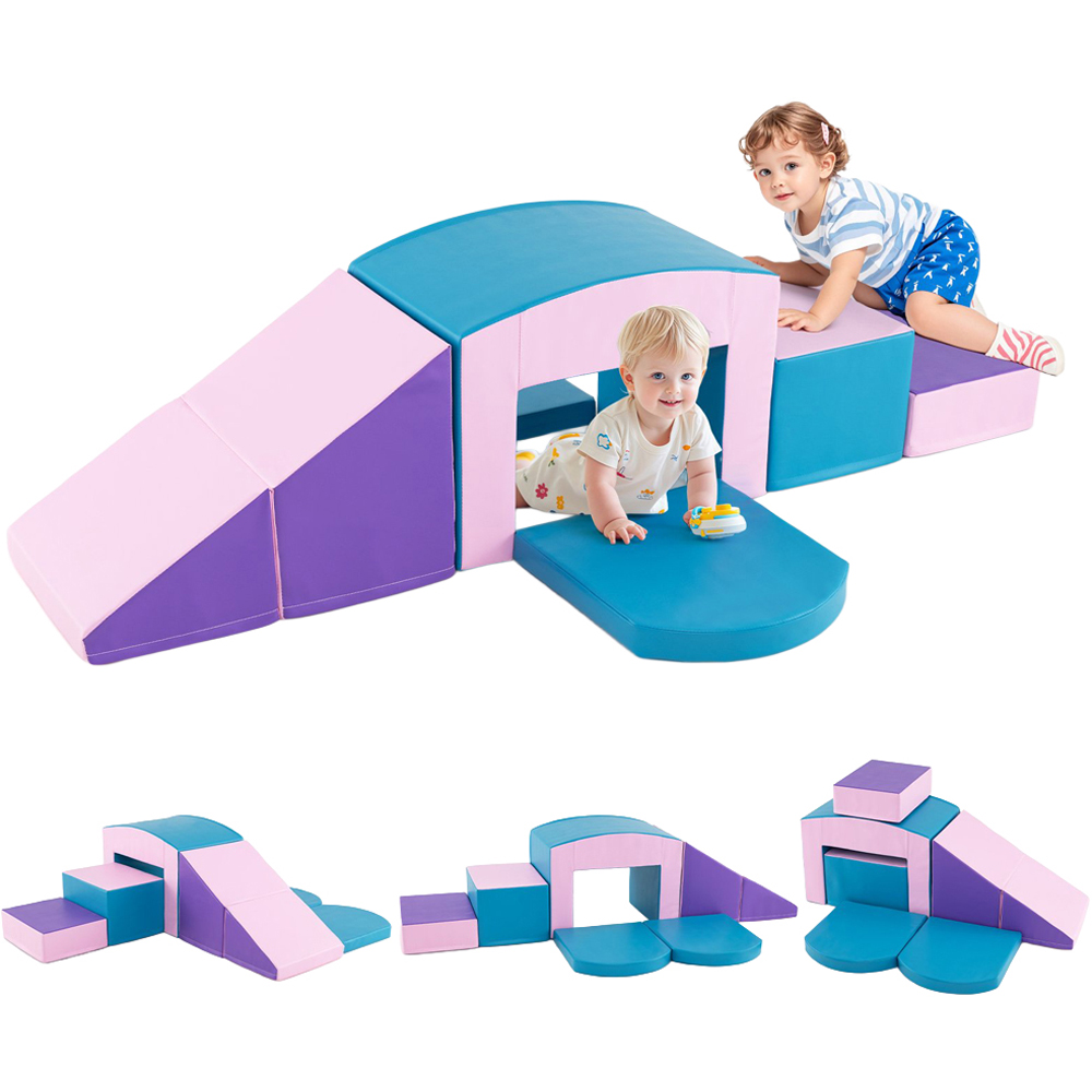 Costway Blue Toddler Foam Climbing Block Set with Tunnel 6 Piece Image 3