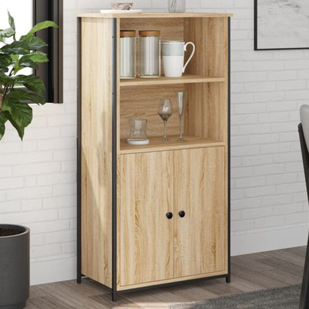 vidaXL 2 Door 2 Shelf Sonoma Oak Wood and Metal Highboard Image 1
