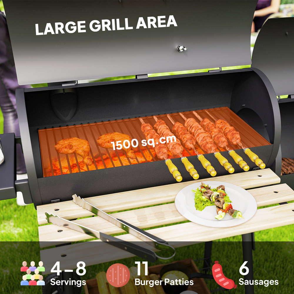 Outsunny Black Barrell Trolley Charcoal BBQ Grill Image 5