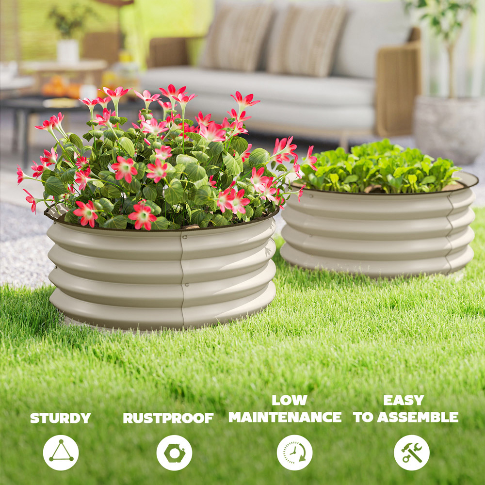 Outsunny Set of 2 Cream White Raised Garden Bed with Safety Edging 30 x 60 x 60cm Image 7