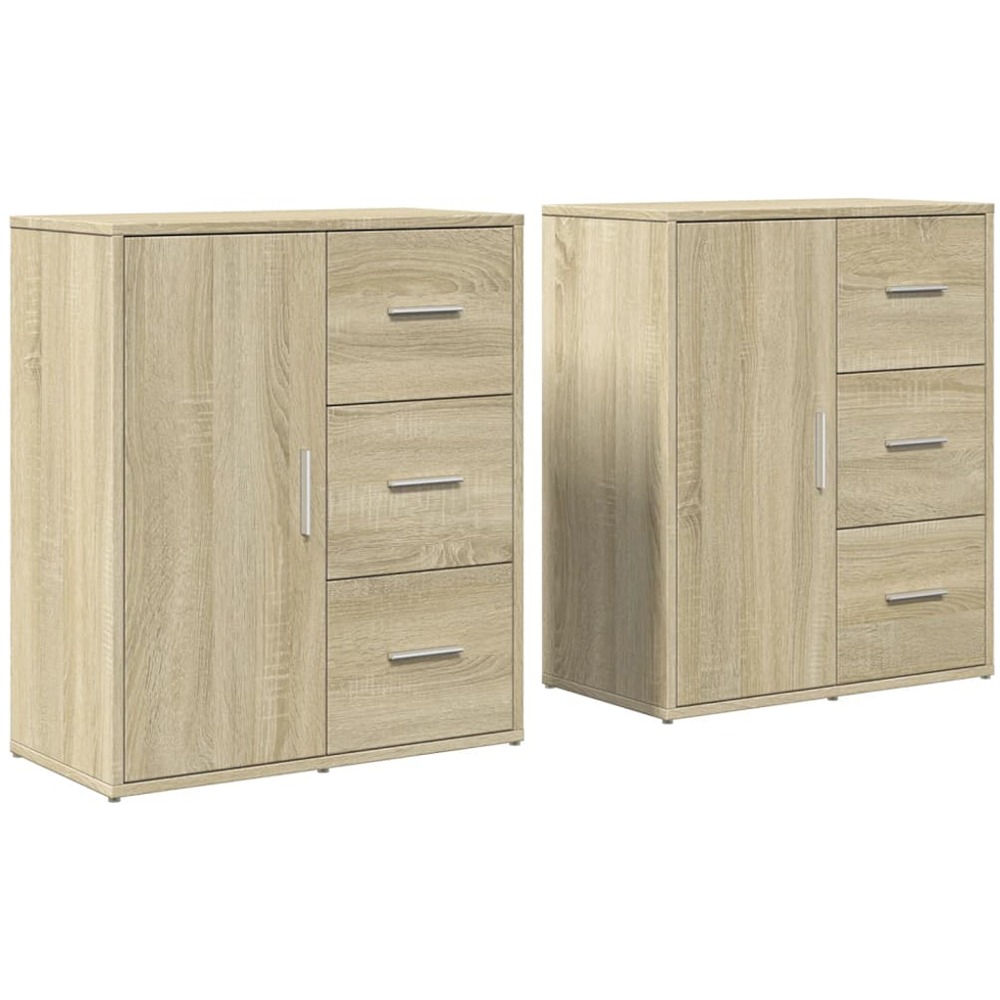 vidaXL Single Door 3 Drawer Sonoma Oak Sideboard Set of 2 Image 2