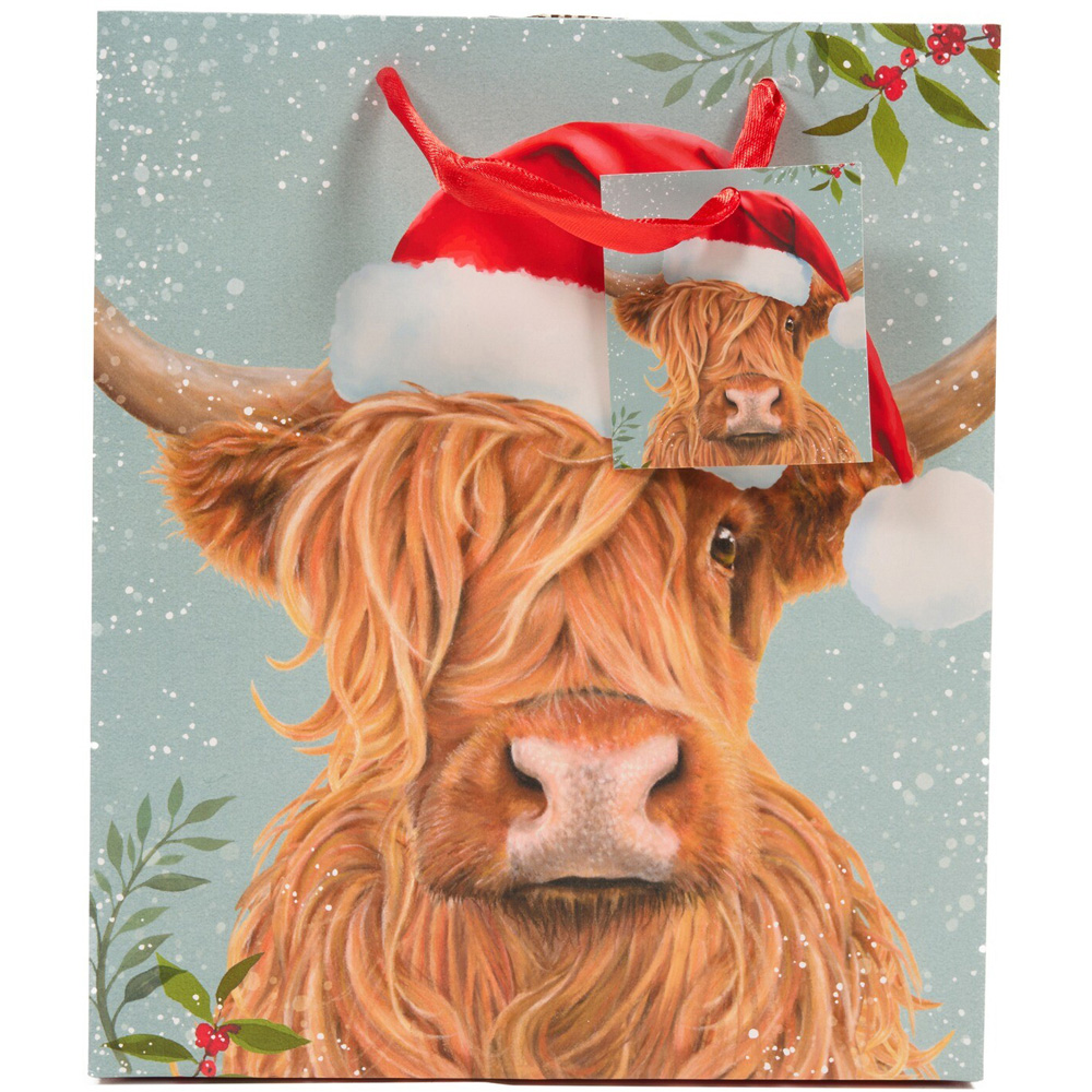 Highland Cow in Santa Hat Gift Bag Medium Image 3
