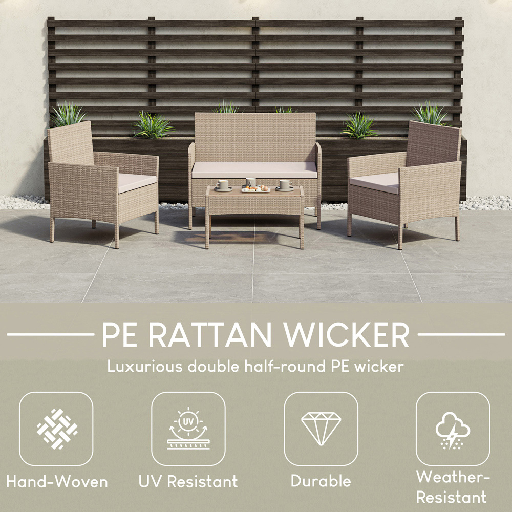 GARDEN VIDA Kendal 4 Seater Natural PE Rattan Garden Lounge Set Image 6