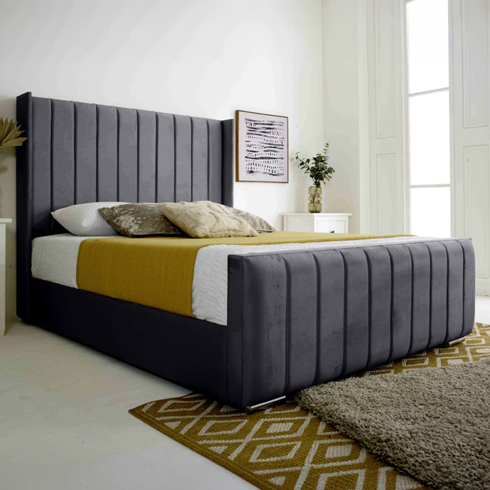 Eleganza Majestique King Size Steel Plush Velvet Bed Frame Image 1