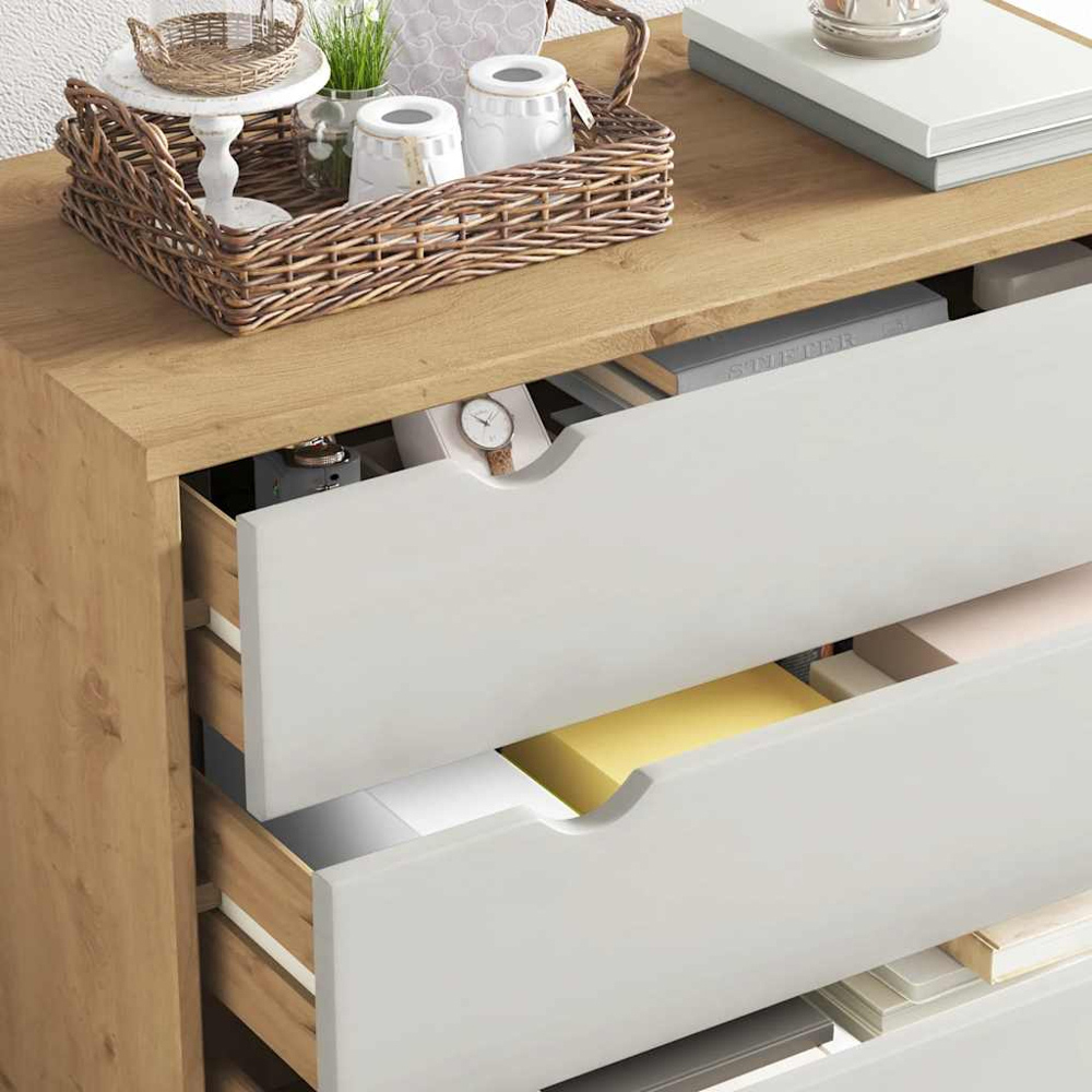 vidaXL Otta 4 Drawer Brown and White Solid Wood Pine Wide Storage Cabinet Image 4