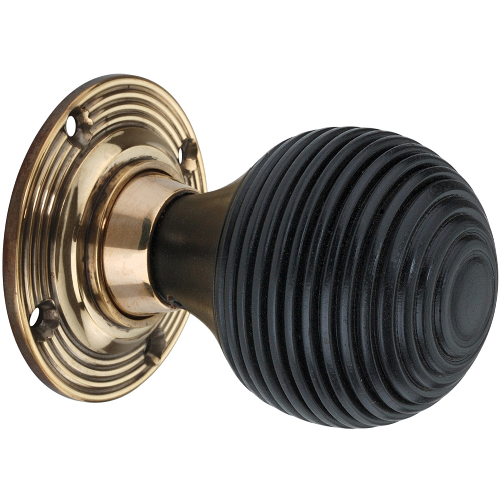 Spira Brass Aged Brass Ebonised Beehive Rim and Mortice Door Knob 2 Pack Image 3