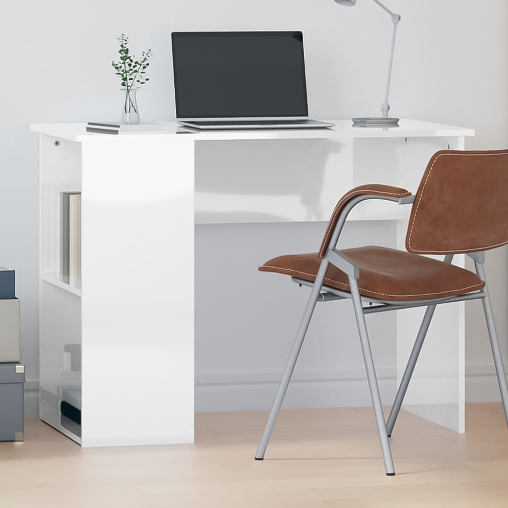vidaXL 2 Shelf Computer Desk High Gloss White Image 1