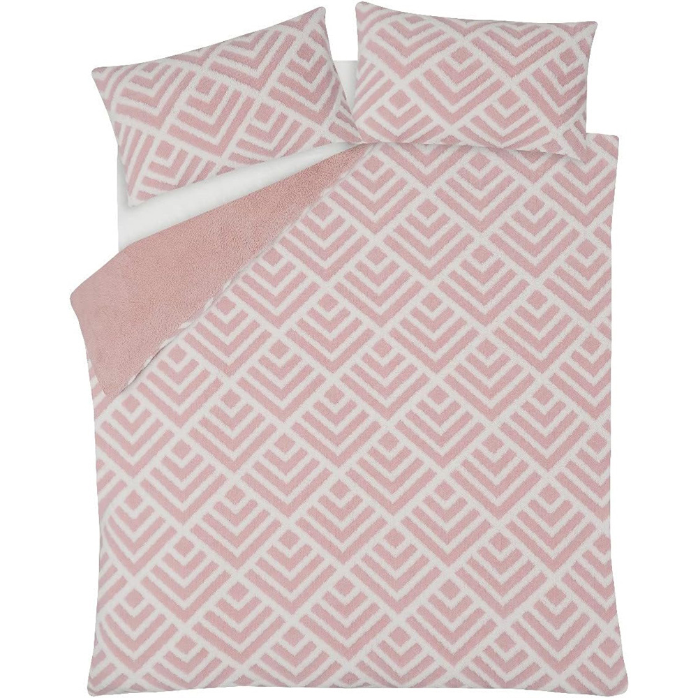 Smart Living Double Blush Pink Geo Jacquard Fleece Duvet Set Image 3