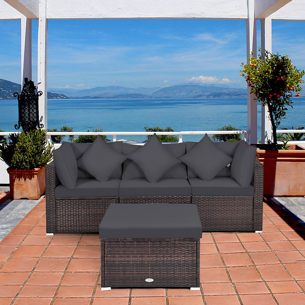 Costway 3 Seater Grey Outdoor Rattan Conversation Set with Cushions and Pillows Image 3