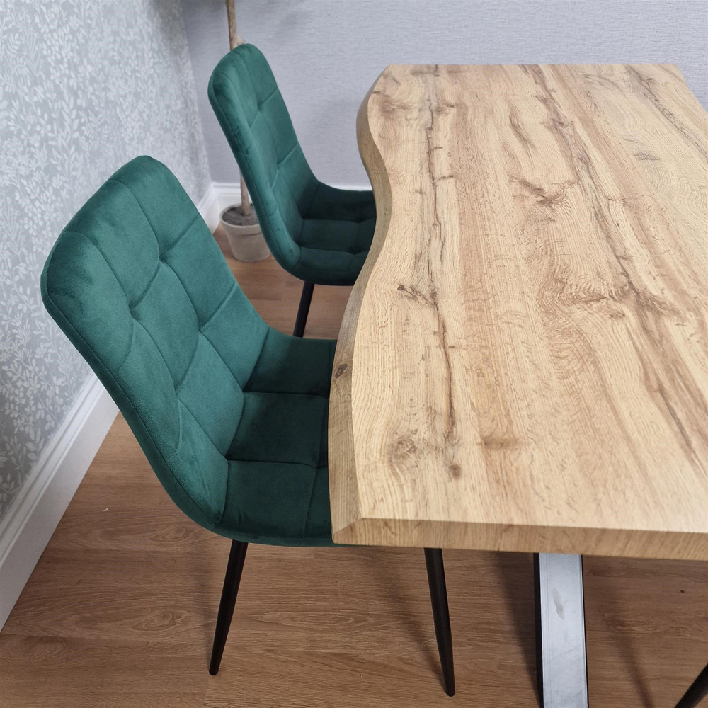 Portland 4 Seater Velvet Tufted Wooden Tabletop Dining Set Green Image 7