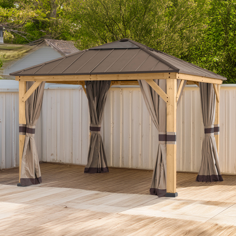 Sunjoy 3.3 x 3.3m Khaki Accessory Curtain for Wood Gazebo (Gazebo Not Include) Image 1