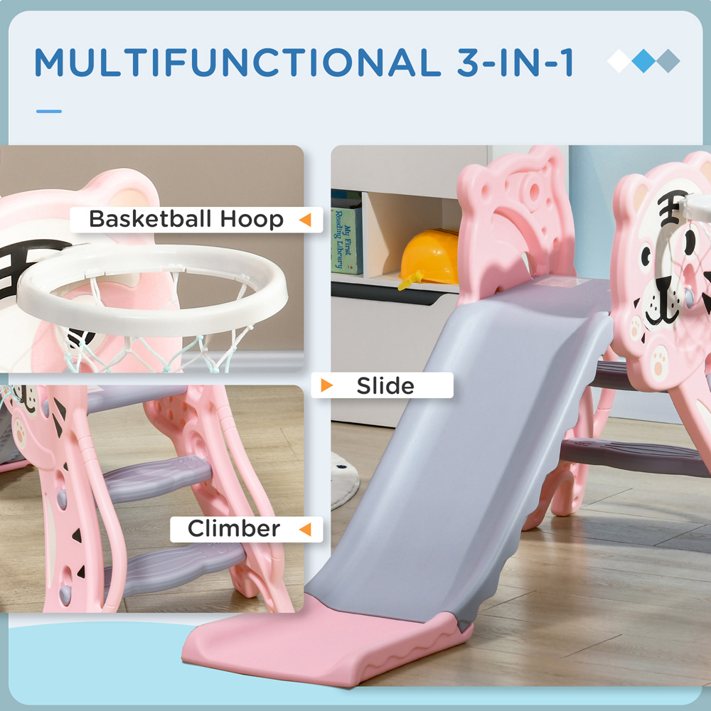 AIYAPLAY Pink Kids Slide with Basketball Hoop Image 4