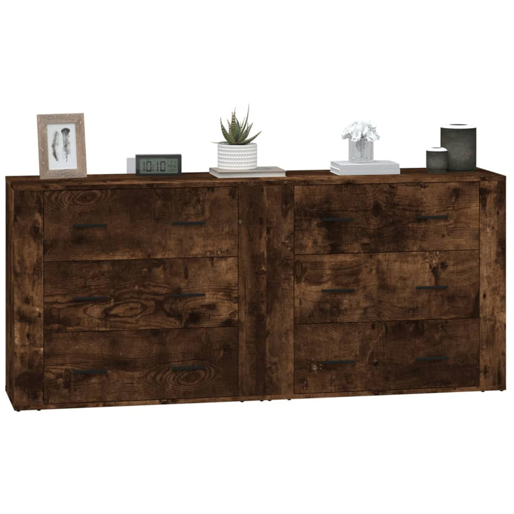vidaXL 3 Drawer Smoked Oak Sideboard Set of 2 Image 4