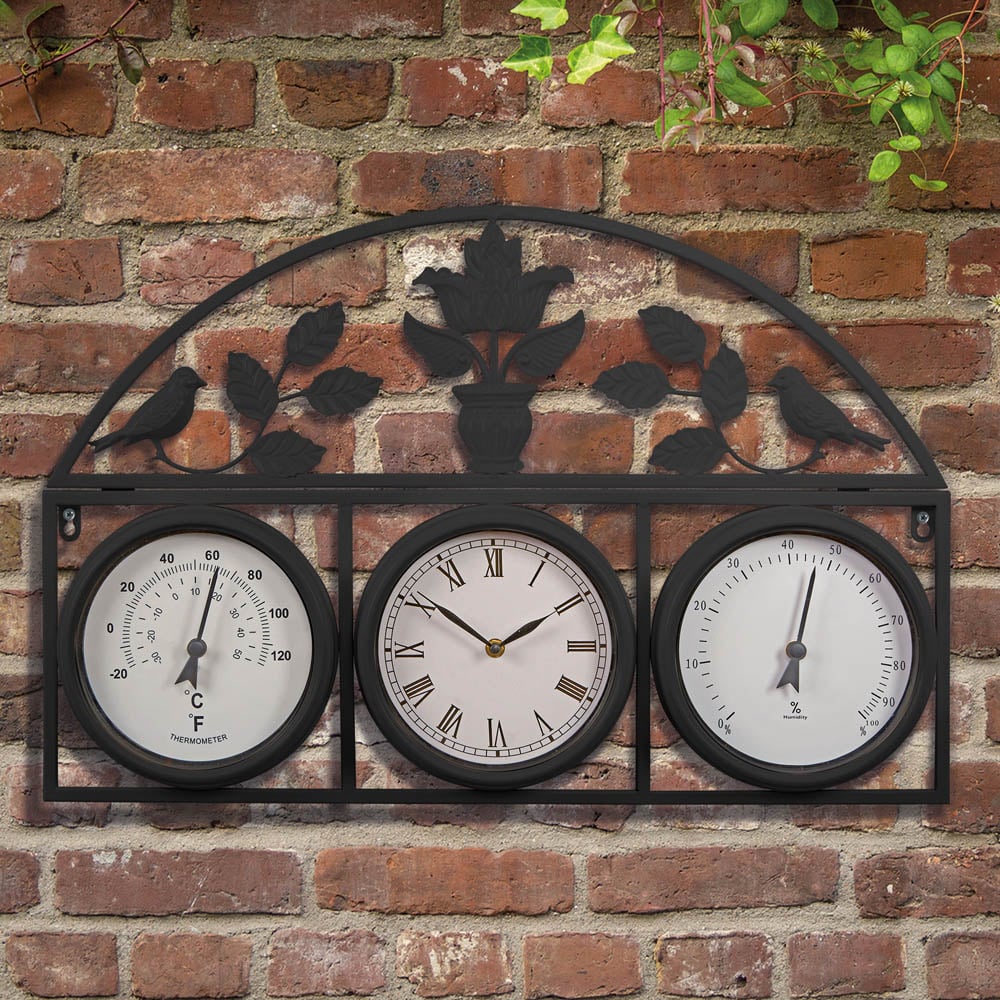 Garden Gear Black Wall Clock and Weather Station Image 2