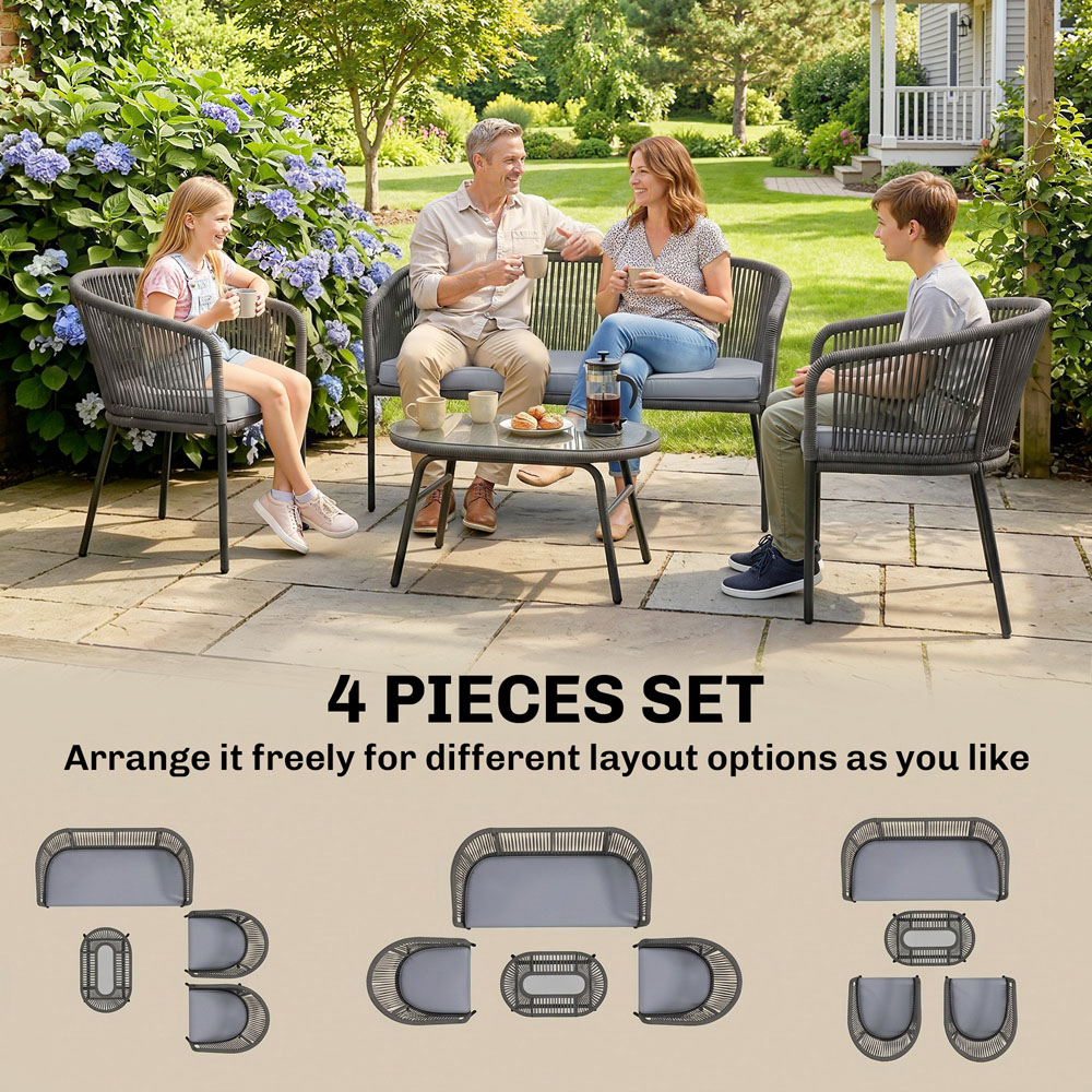 Outsunny 3 Seater Rope Woven Garden Furniture Set Dark Grey Image 4