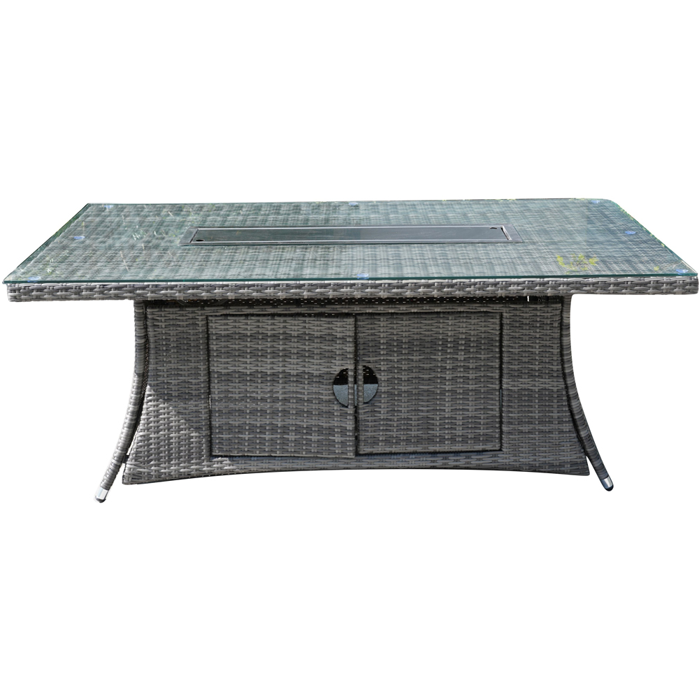 Direct Wicker 6 Seater Grey Rattan Rectangular Fire Pit Dining Table with Glass Top Image 2