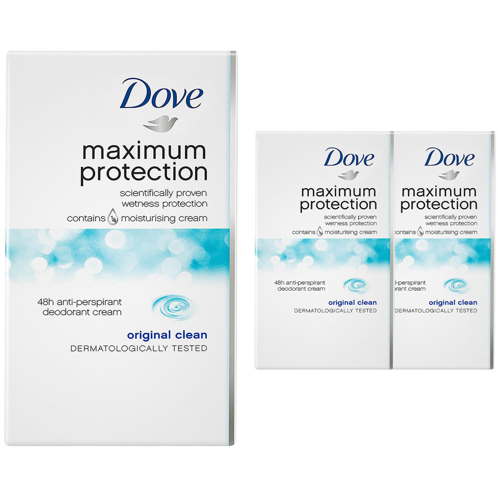 Dove Maximum Protection Original Clean Anti-Perspirant Deodorant Cream Stick 45ml 3 Pack Image 1