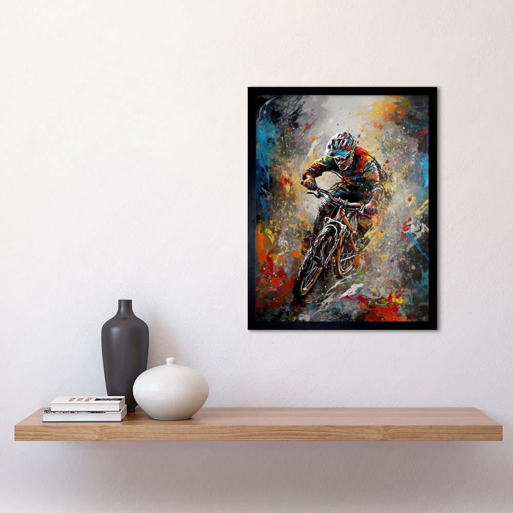 Artery8 Mountain Biker Paint Action Shot Framed Wall Art Print 30 x 41cm Image 2