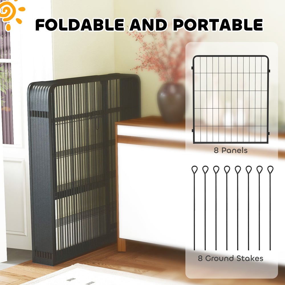 PawHut 8 Panel Steel Dog Playpen with Door 60cm Image 6