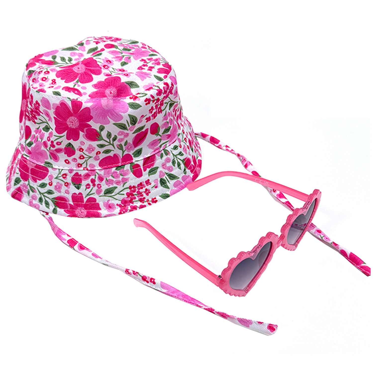 Girls Woven Bucket Hat with Sunglasses Pink Image 3